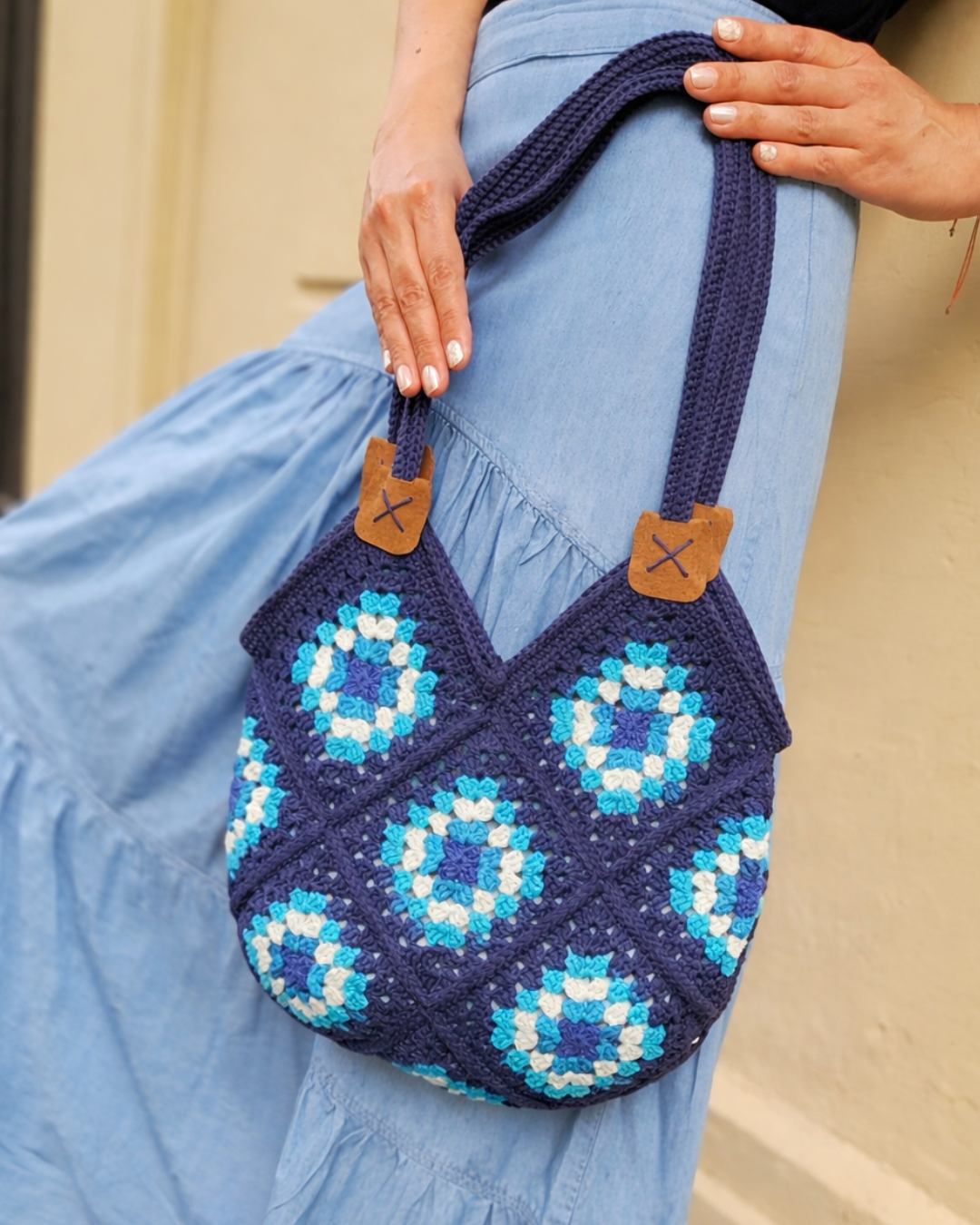 Cartera de hombro Verano Tejida a Crochet Azul/Calipso
