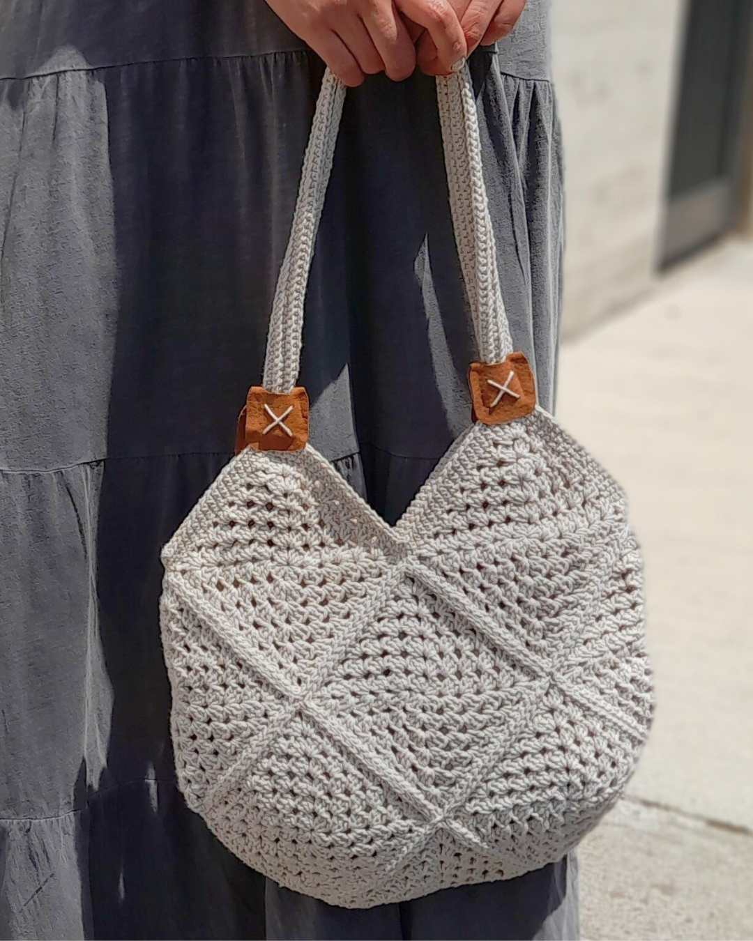 Cartera de hombro Verano Tejida a Crochet Beige