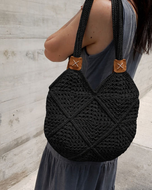 Cartera de hombro Verano Tejida a Crochet Negra