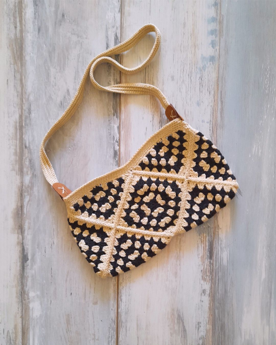 Cartera Bandolera de Verano Tejida a Crochet  Duo Beige