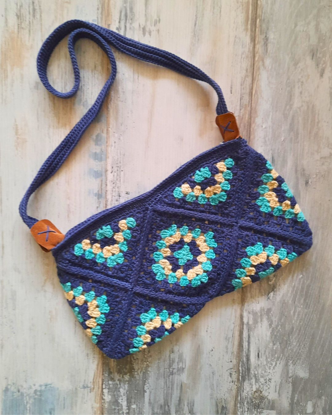Cartera Bandolera de Verano Tejida a Crochet Azul/Calipso