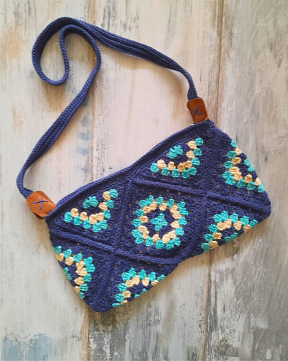 Cartera Bandolera de Verano Tejida a Crochet Azul/Calipso