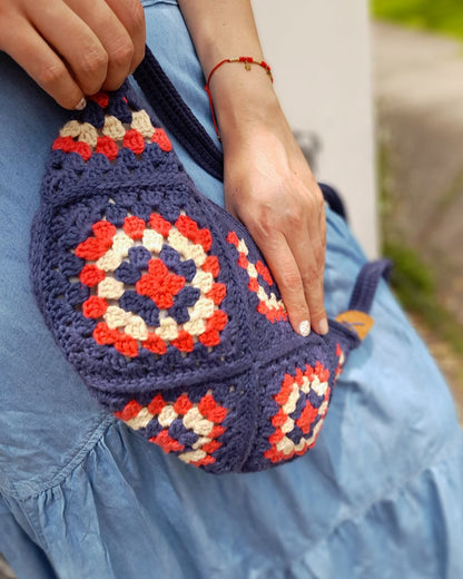 Cartera Bandolera de Verano Tejida a Crochet Azul/Sandia