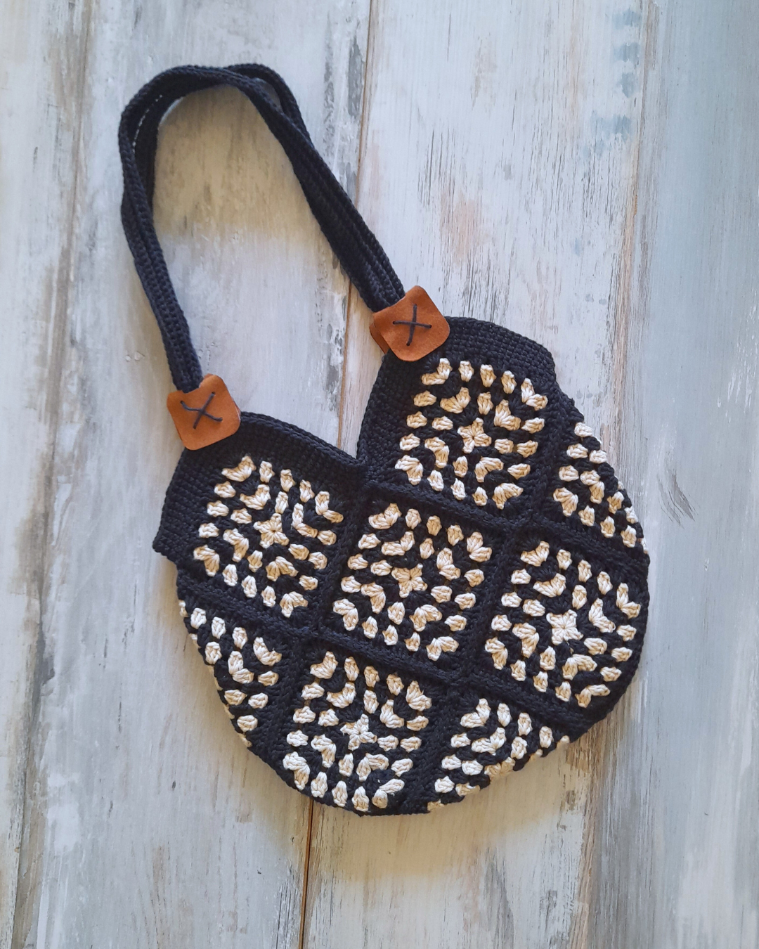 Cartera de hombro Verano Tejida a Crochet  Duo Negra