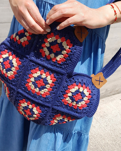 Cartera de hombro Verano Tejida a Crochet Azul/Sandia