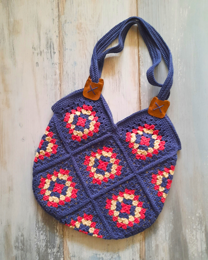 Cartera de hombro Verano Tejida a Crochet Azul/Sandia